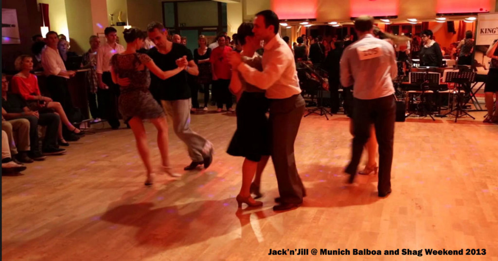 Balboa dance couples competing in a jack and jill balboa contest